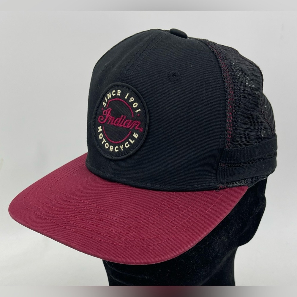 Indian Motorcycle 1901 Black & Maroon Mesh Back Cap Snapback Hat Adjustable Bike